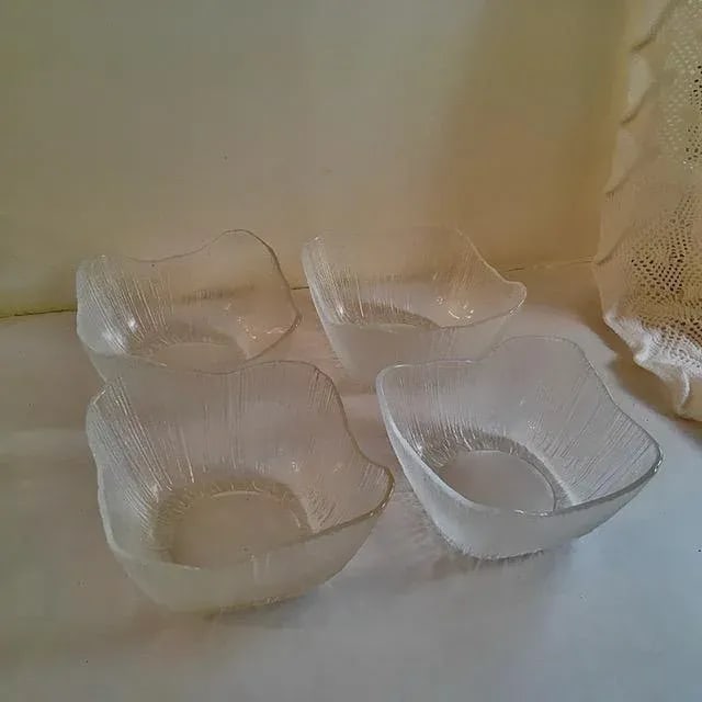 Vintage Abstract Linear Striated Textured Art Glass Salad Set - 9 Piece Set - 3