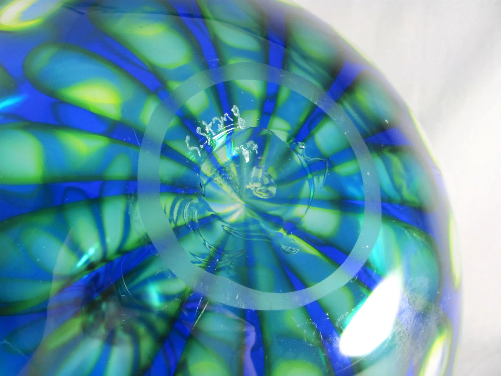 2007 Sam Stang Augusta Glass Studio Hand Blown Art Glass Blue Green Vase - 2