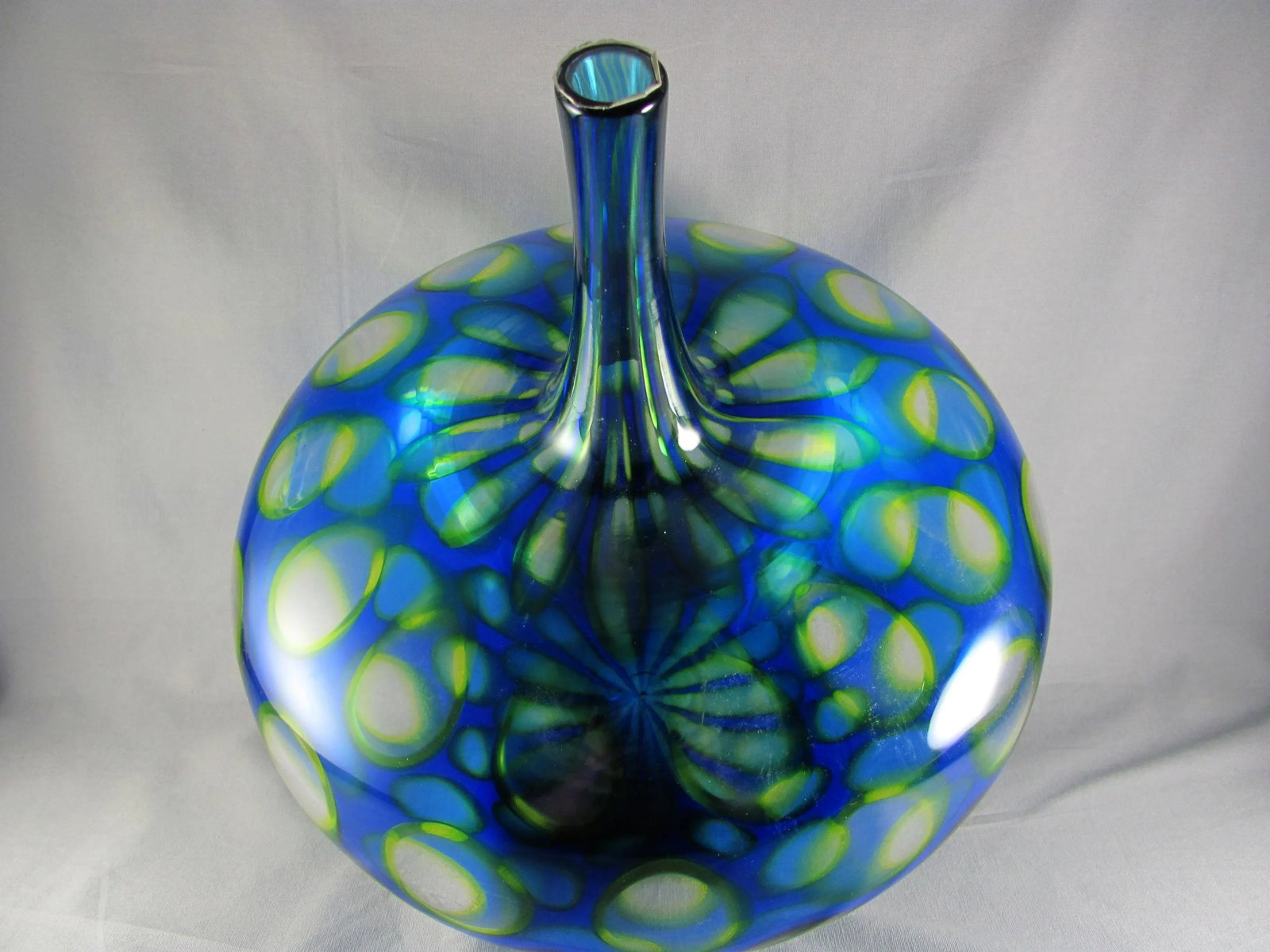 2007 Sam Stang Augusta Glass Studio Hand Blown Art Glass Blue Green Vase - 4