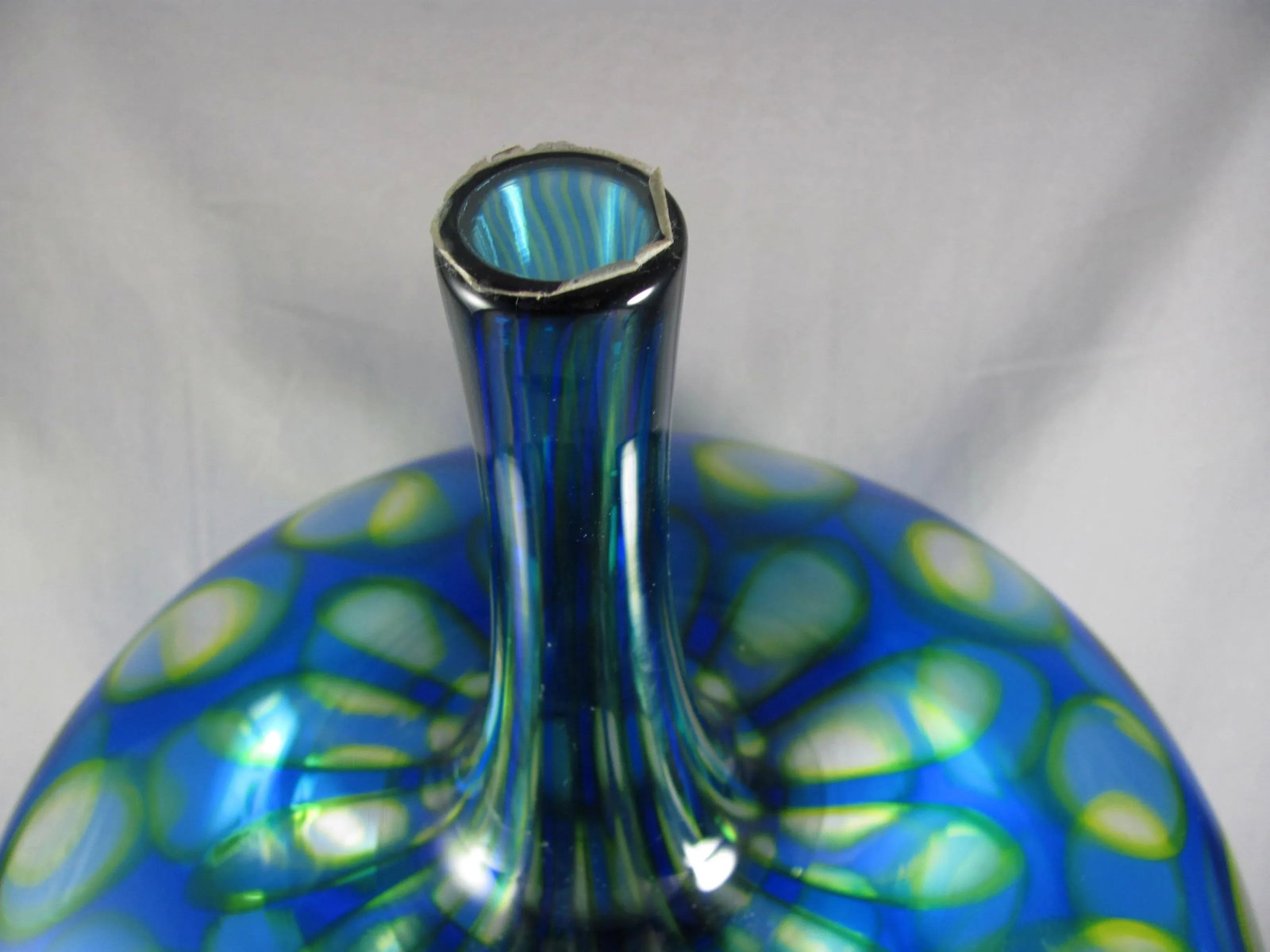 2007 Sam Stang Augusta Glass Studio Hand Blown Art Glass Blue Green Vase - 5