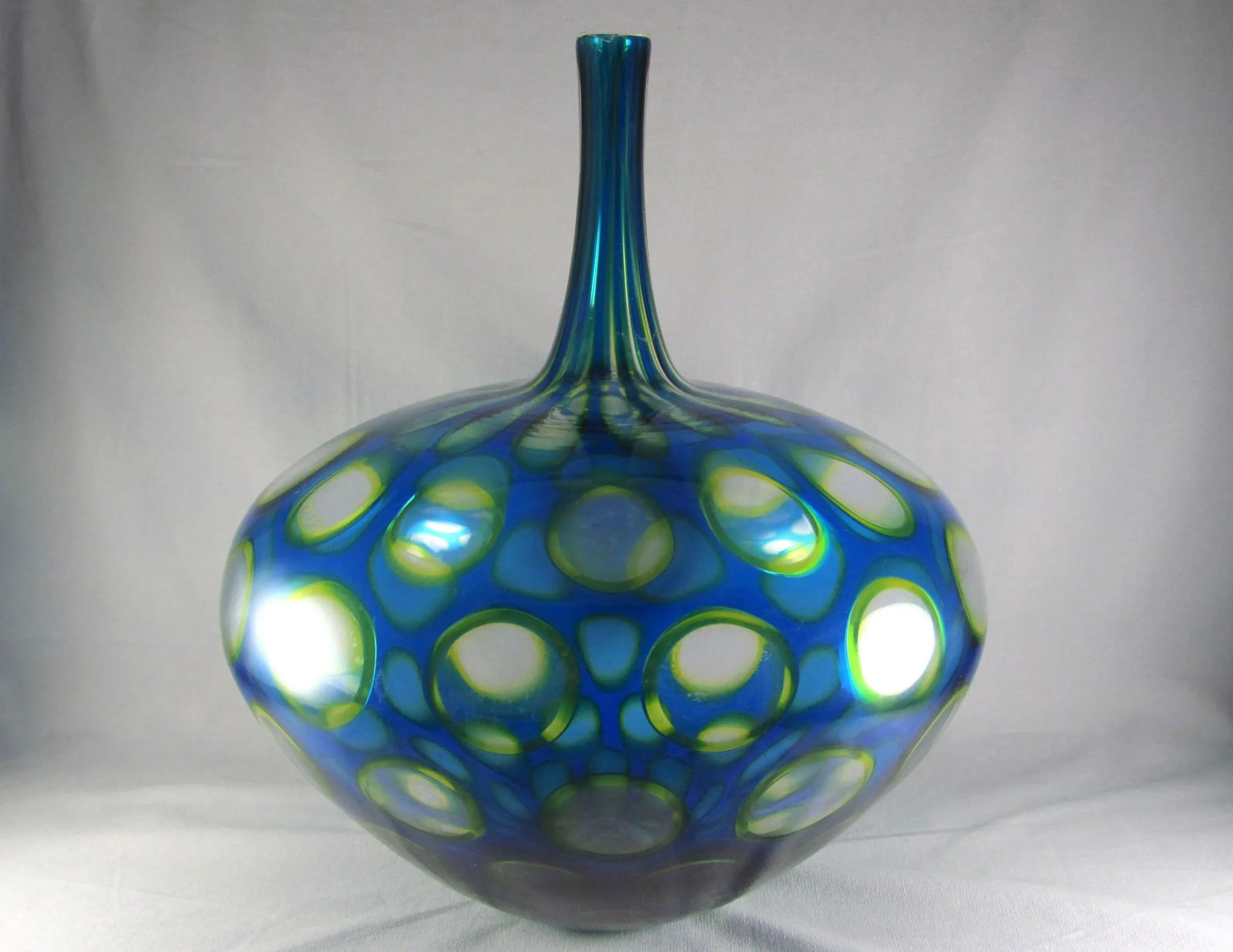 2007 Sam Stang Augusta Glass Studio Hand Blown Art Glass Blue Green Vase - 6
