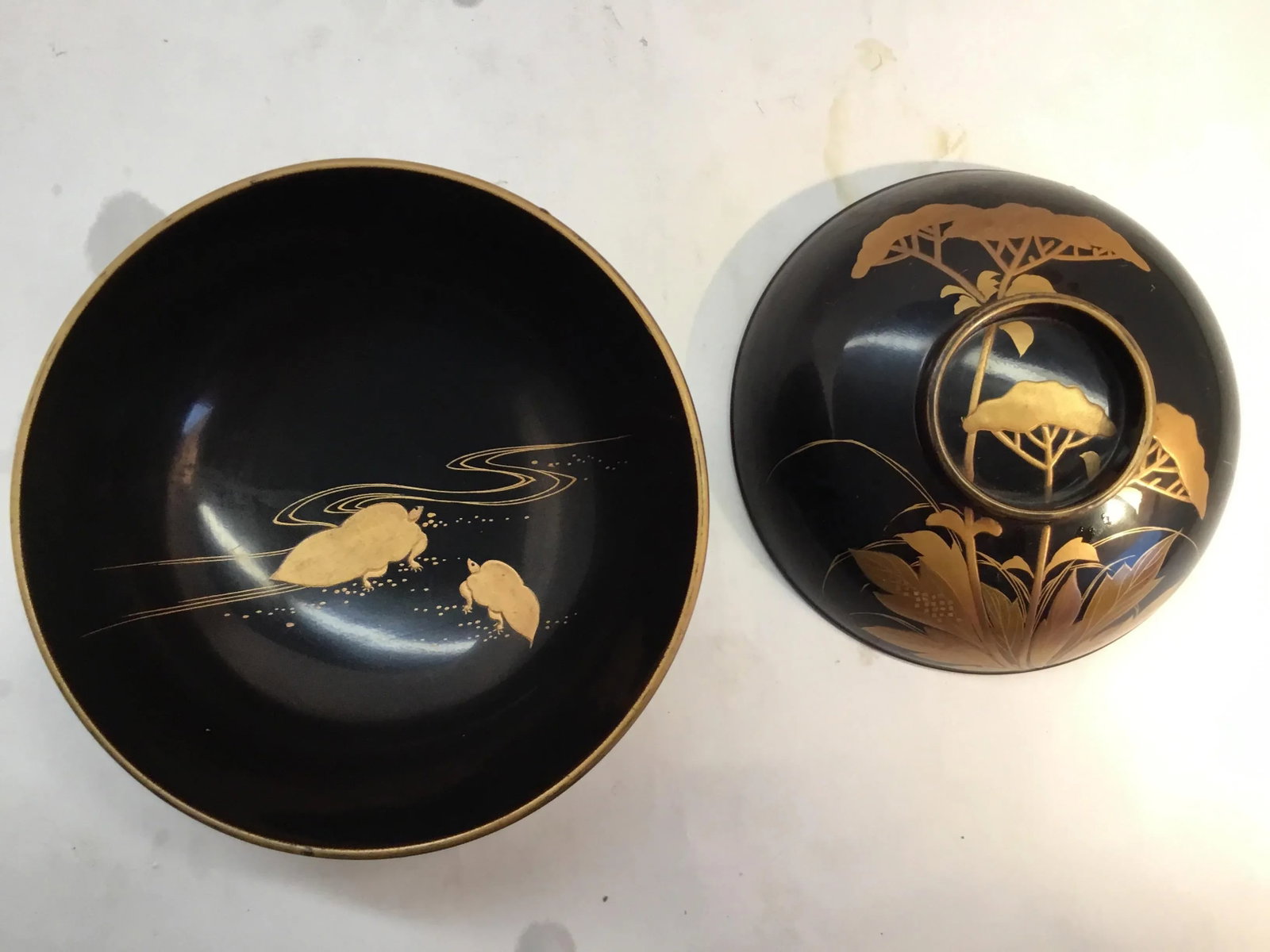 1920s Antique Japanese Maki-E Lacquer Lidded Bowl - a Pair - 4