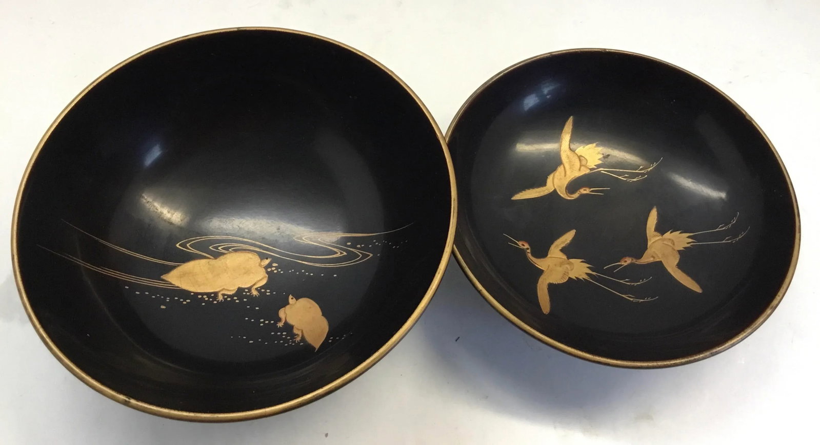 1920s Antique Japanese Maki-E Lacquer Lidded Bowl - a Pair - 5
