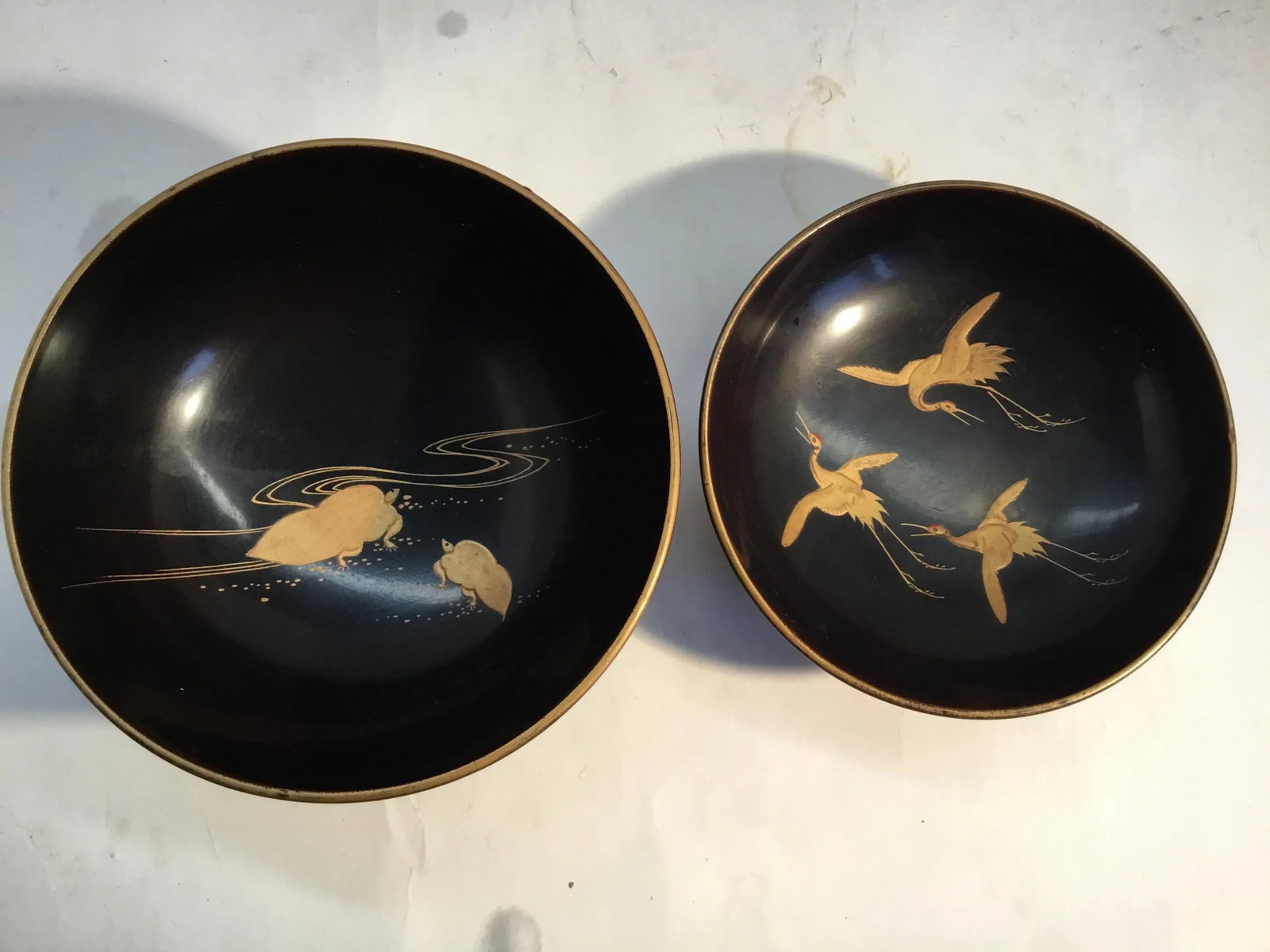1920s Antique Japanese Maki-E Lacquer Lidded Bowl - a Pair - 9
