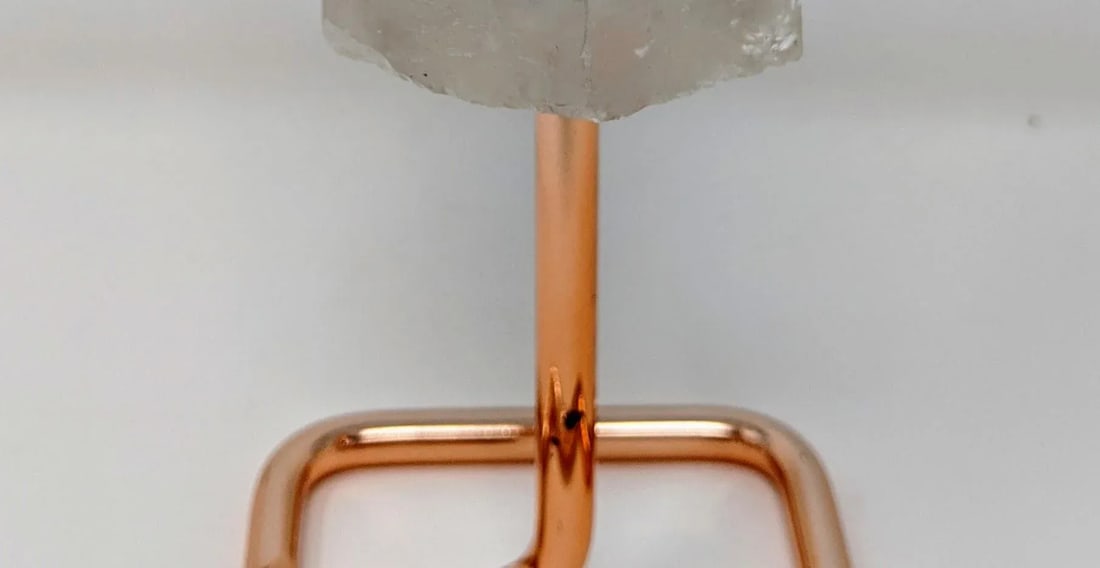 Organic Modern Boho White and Rose Gold Quartz Crystal Point Gemstone Specimen With Stand - 11
