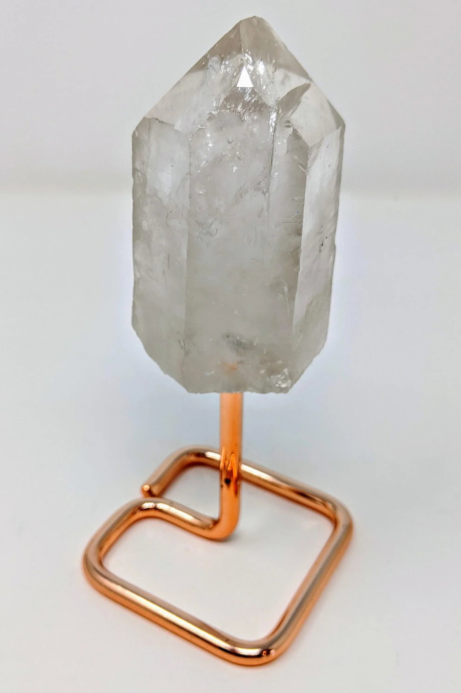 Organic Modern Boho White and Rose Gold Quartz Crystal Point Gemstone Specimen With Stand - 12