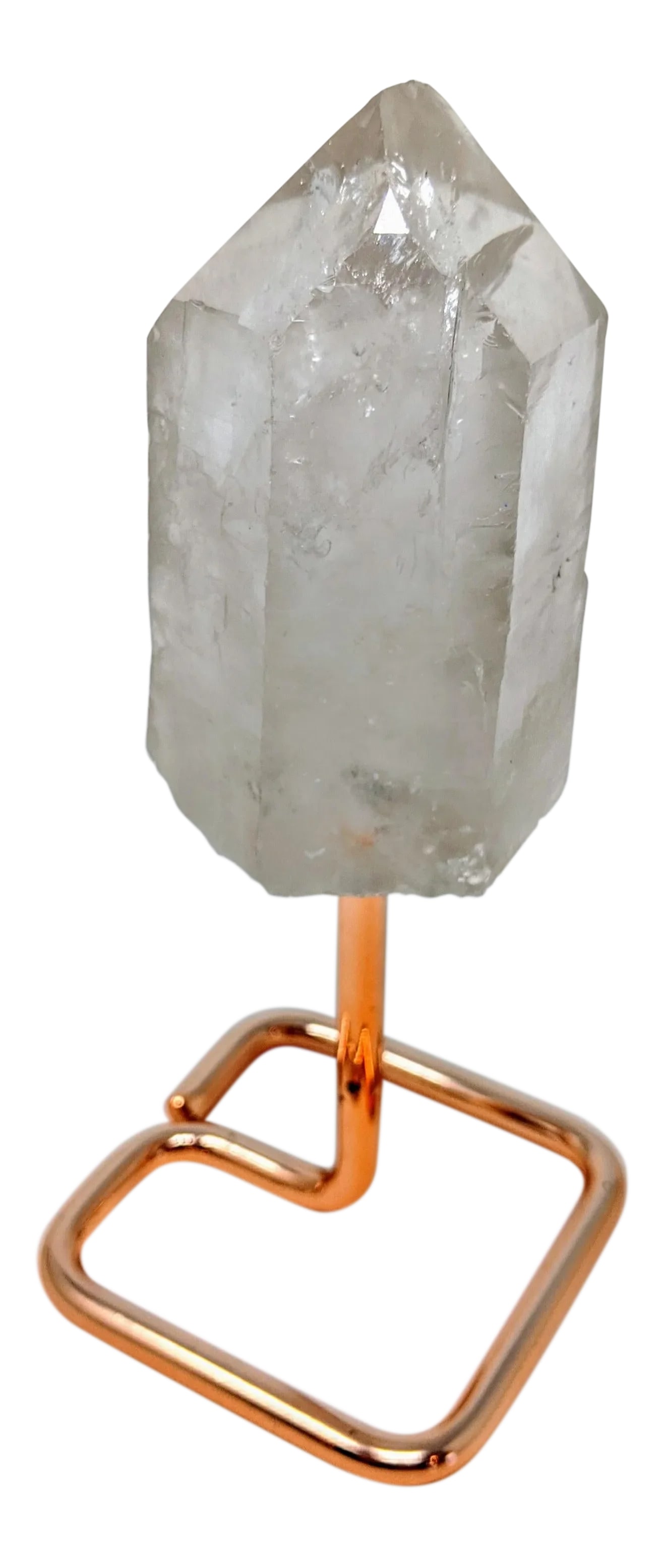 Organic Modern Boho White and Rose Gold Quartz Crystal Point Gemstone Specimen With Stand (1 of 12)