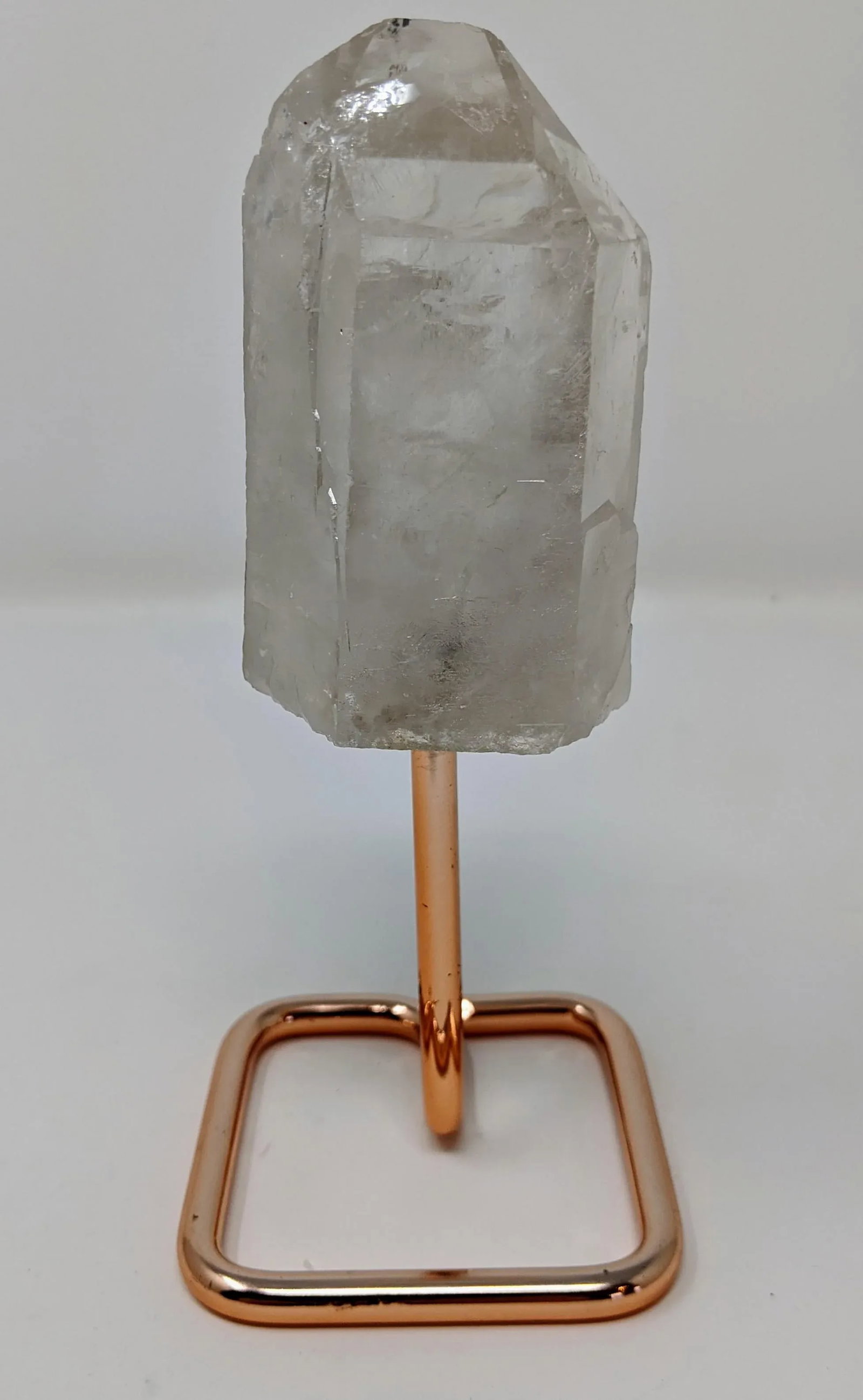 Organic Modern Boho White and Rose Gold Quartz Crystal Point Gemstone Specimen With Stand - 2