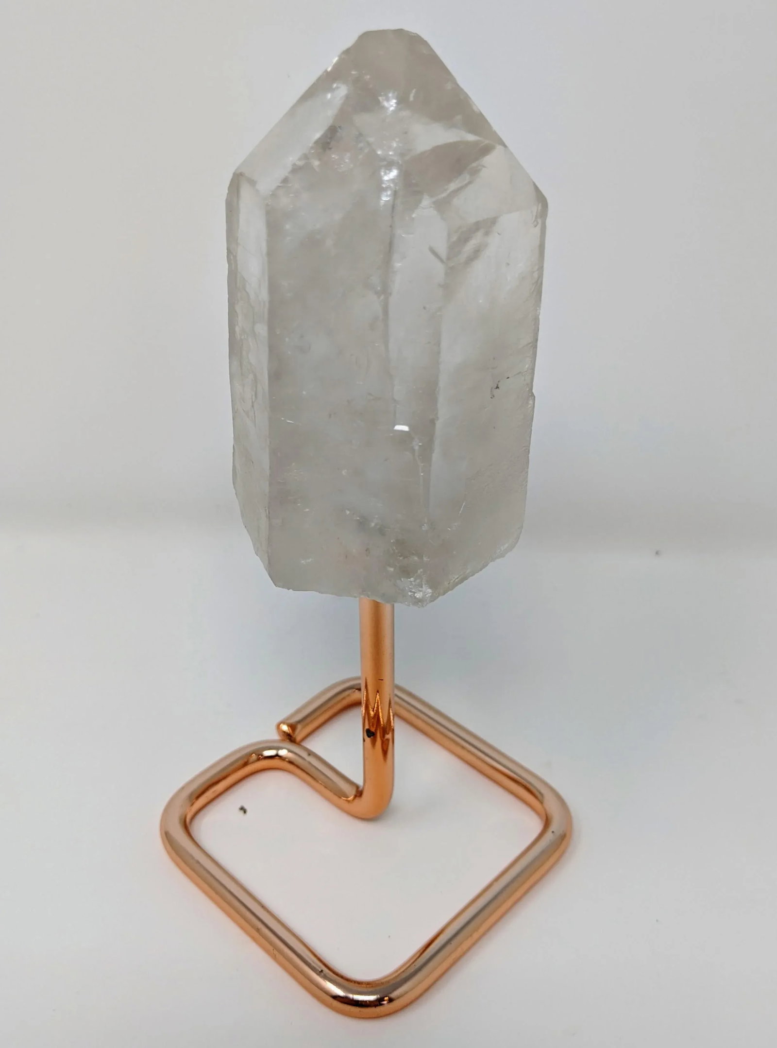 Organic Modern Boho White and Rose Gold Quartz Crystal Point Gemstone Specimen With Stand - 3