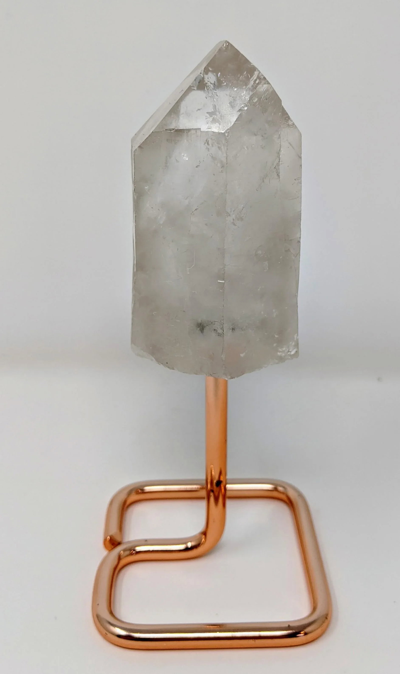 Organic Modern Boho White and Rose Gold Quartz Crystal Point Gemstone Specimen With Stand - 4