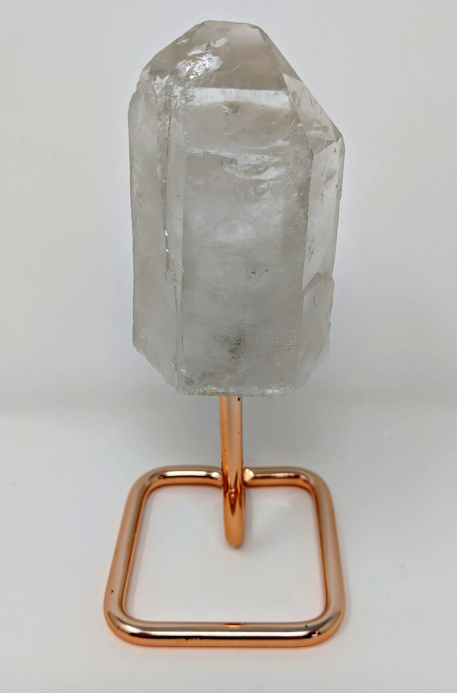 Organic Modern Boho White and Rose Gold Quartz Crystal Point Gemstone Specimen With Stand - 5