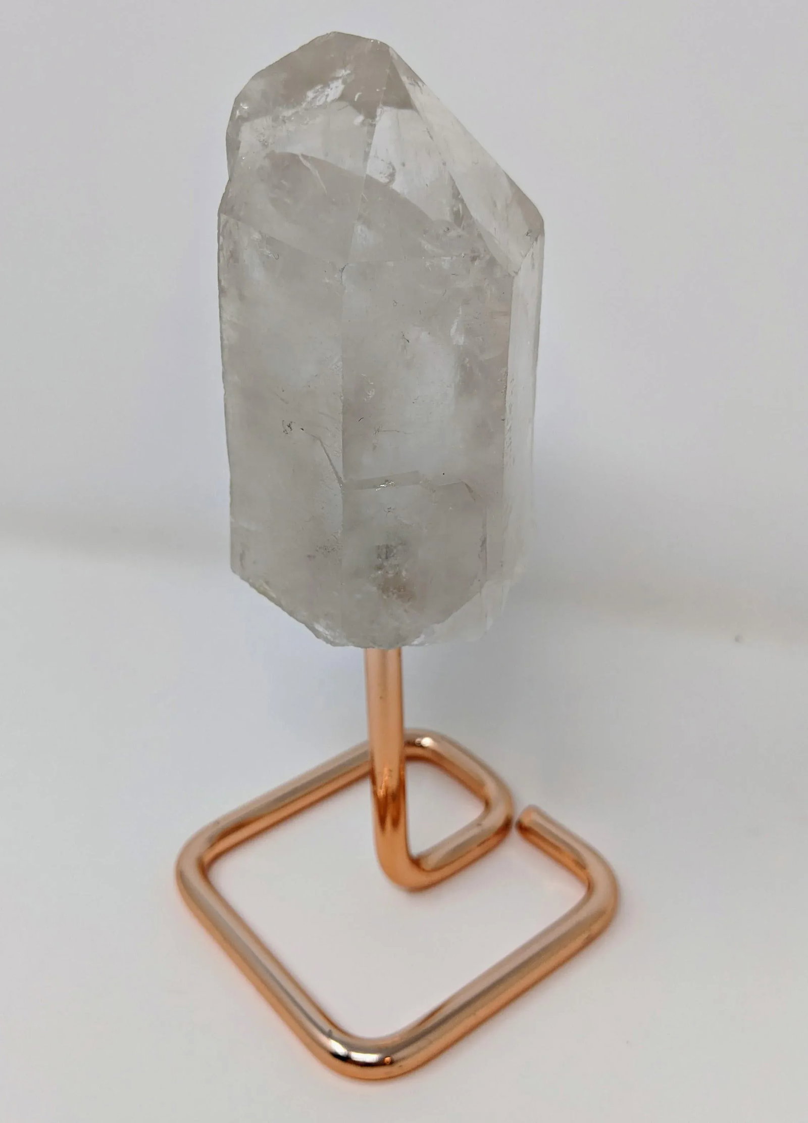 Organic Modern Boho White and Rose Gold Quartz Crystal Point Gemstone Specimen With Stand - 7