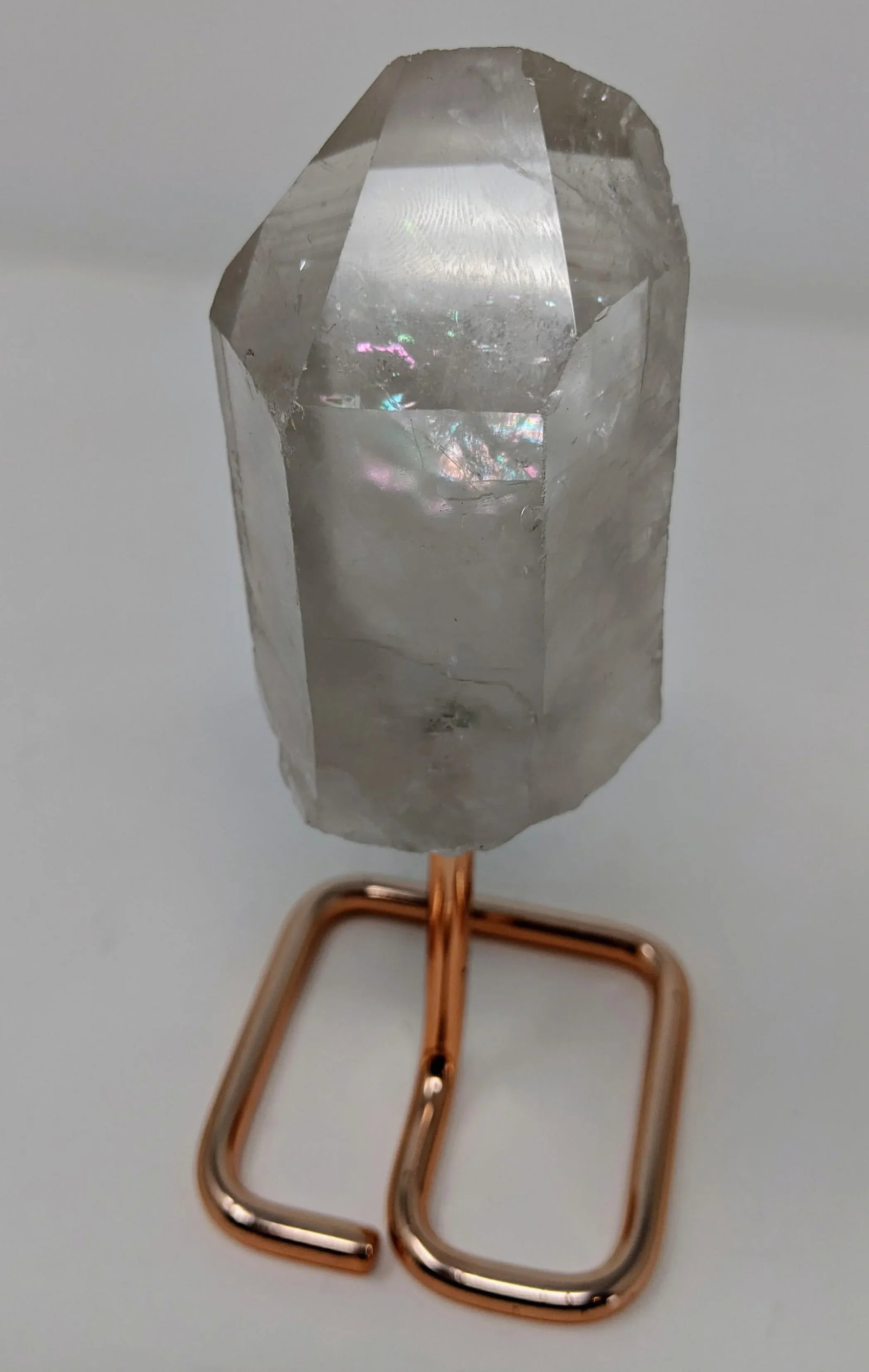 Organic Modern Boho White and Rose Gold Quartz Crystal Point Gemstone Specimen With Stand - 8