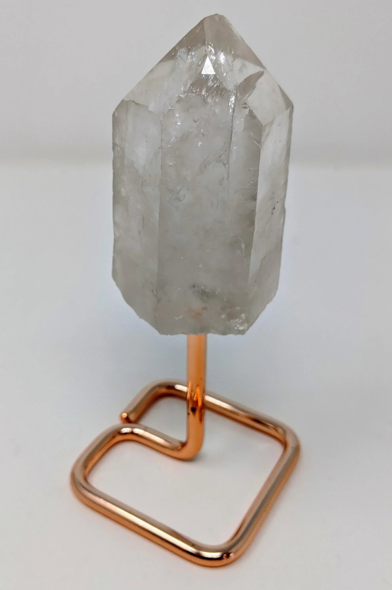 Organic Modern Boho White and Rose Gold Quartz Crystal Point Gemstone Specimen With Stand - 9