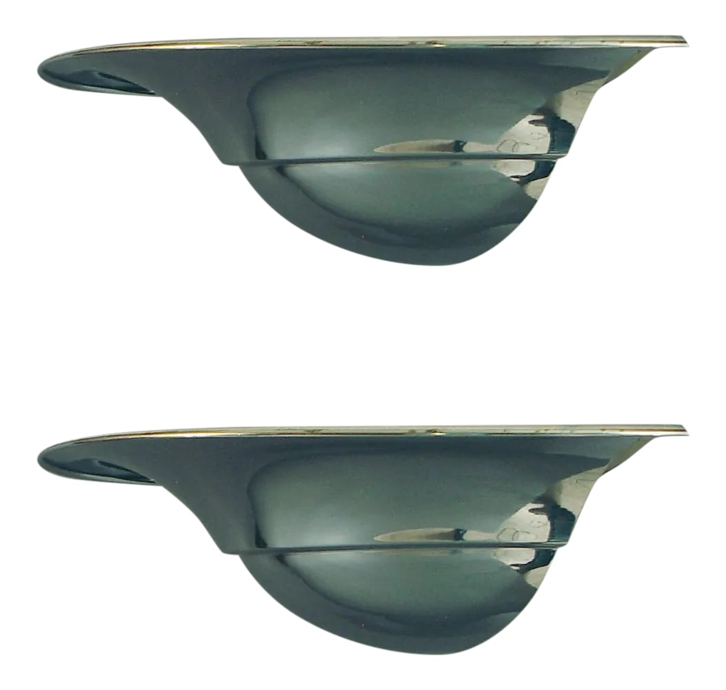 Late 1920s Modernist French Chrome-Plated Wall Sconces - a Pair: Modernist sconces don't get a lot better than these! French, of course (how DID they do it, time and time again!!). They're quite large, suitable for a grand space -- a dining or living room