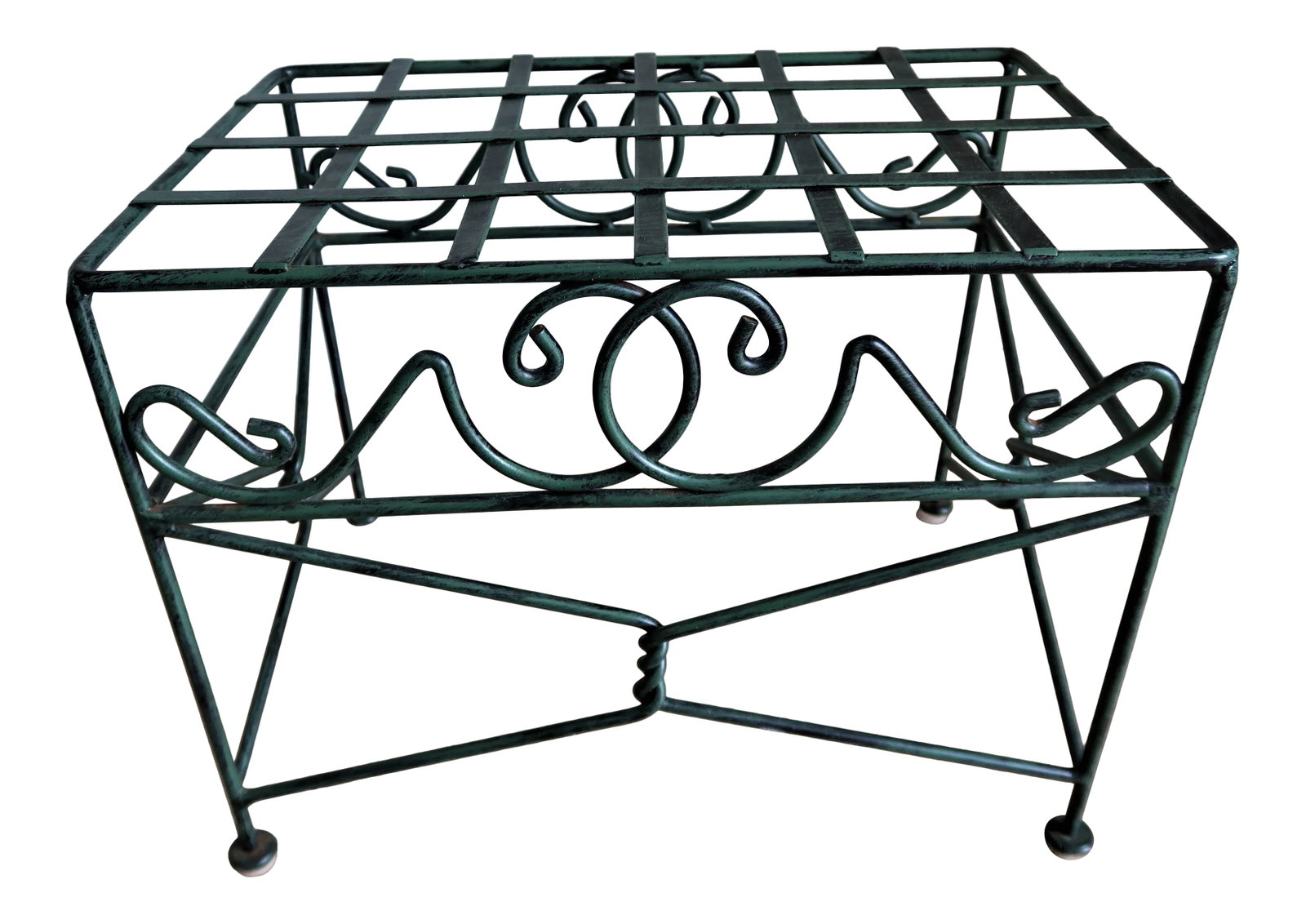 1990s Vintage Chic Lattice Wrought Steel Garden Ottoman Stool (1 of 6)