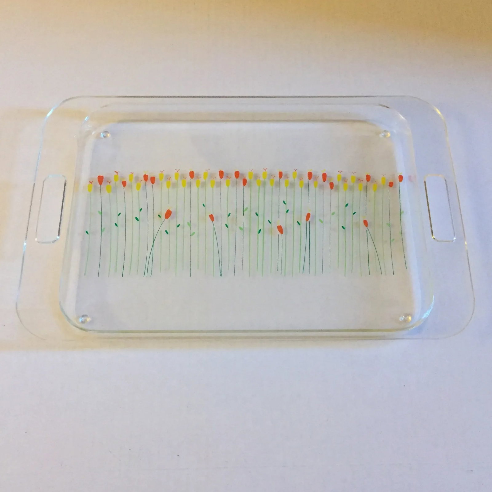 1950s Mid-Century Modern Acrylic Lucite Tray With Floral Tulips Motif - 8