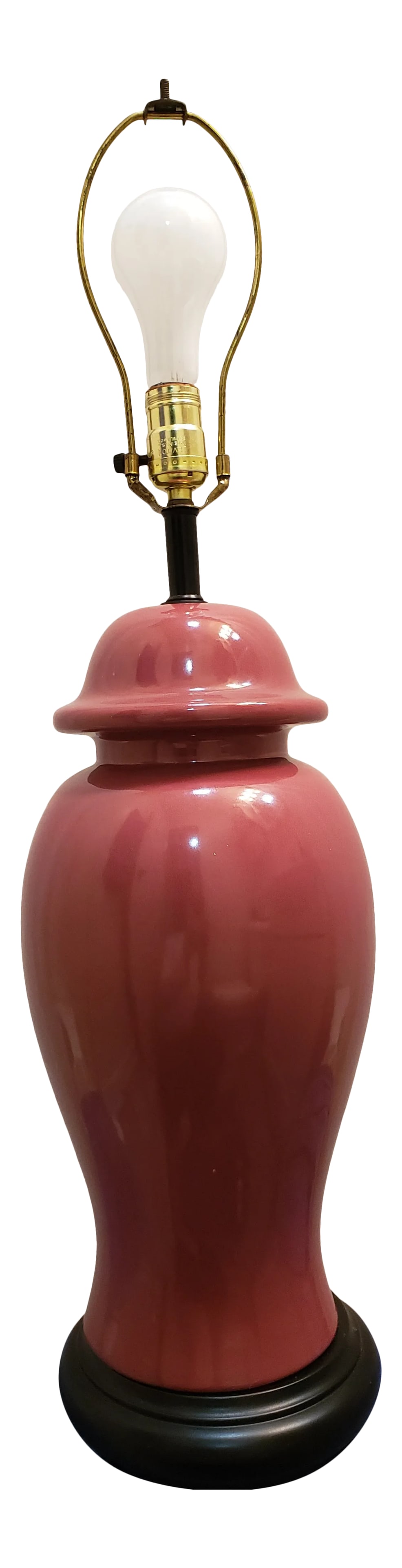 Vintage Mid Century Ginger Jar Chilo Lamp: Vintage Chilo Lamp mid century Ginger jar Rose Mauve. The lamp is in lovely used condition however the plug is very corroded and I have not plugged it in. Please see photos. Base to top of harp is