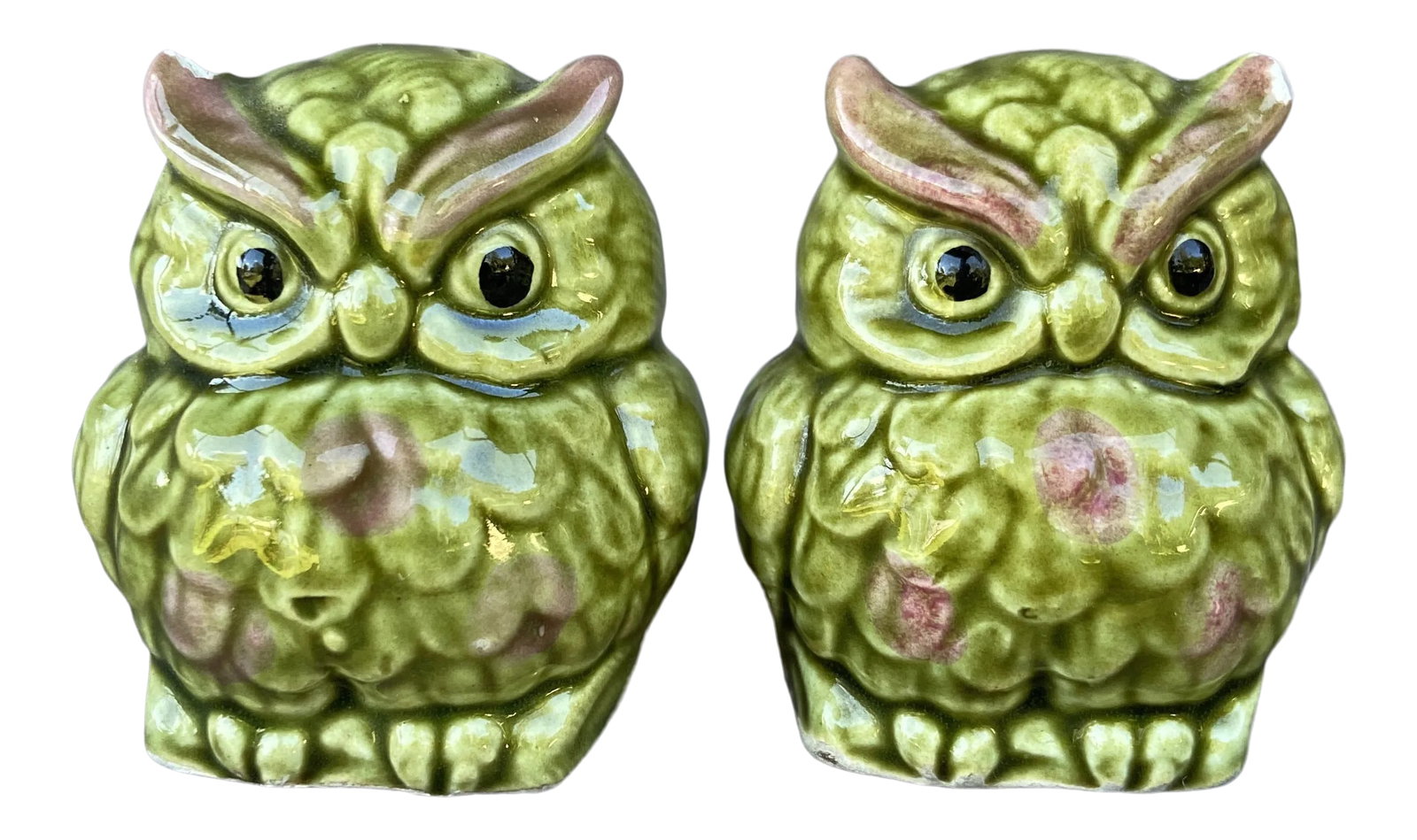 Vintage Hollywood Regency Pink & Green Salt & Pepper Shakers- a Pair: A pair of sweet shakers for salt and pepper. Beautiful colors and glaze. Condition: Alterations: Original Condition Unaltered Imperfections: Some Imperfections Condition Notes: Vintage condition. Two