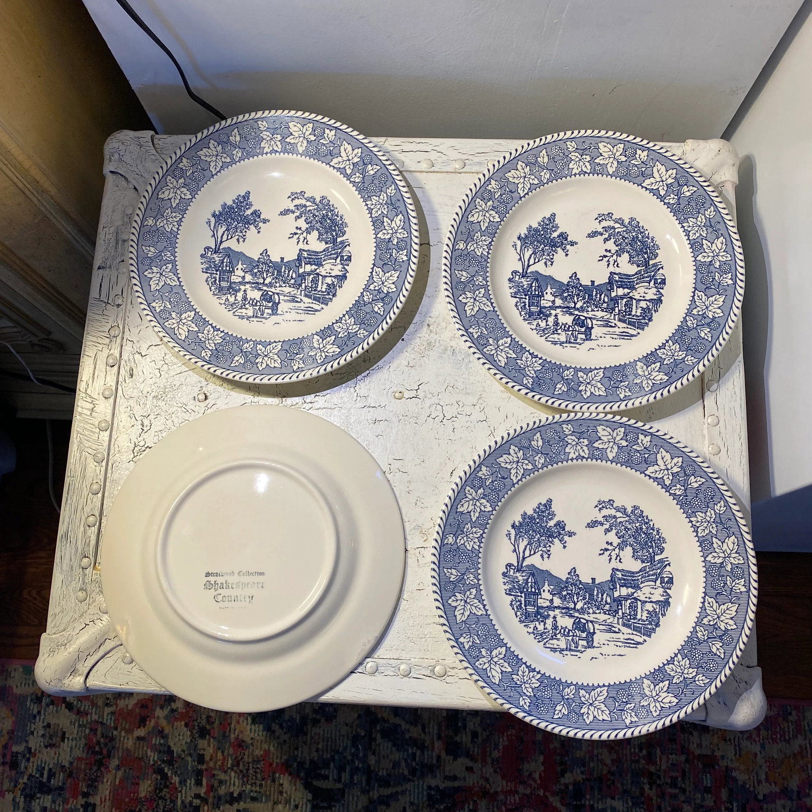 1970s Homer Laughlin China Company Shakespeare's Country Blue Dinner Plates- Set of 4 - 5