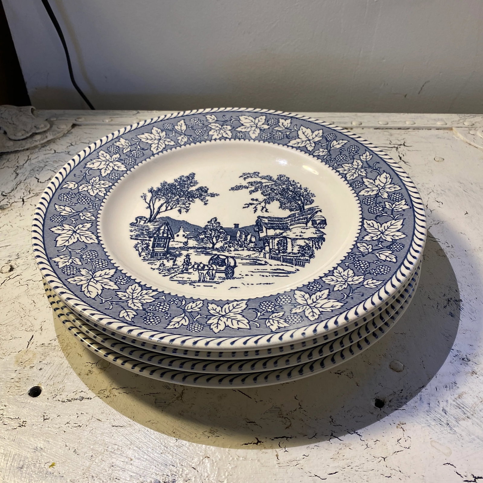 1970s Homer Laughlin China Company Shakespeare's Country Blue Dinner Plates- Set of 4 - 6