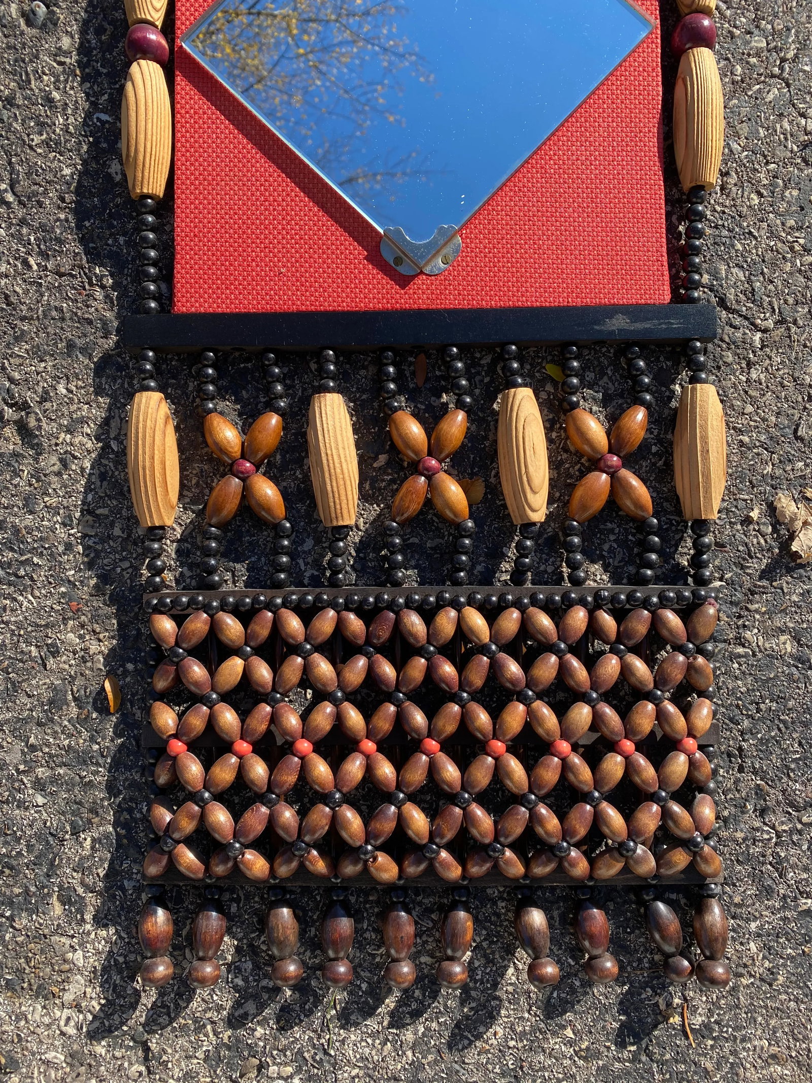 Mid 20th Century Boho Beaded Mirror and Pocket Wall Hanging - 2