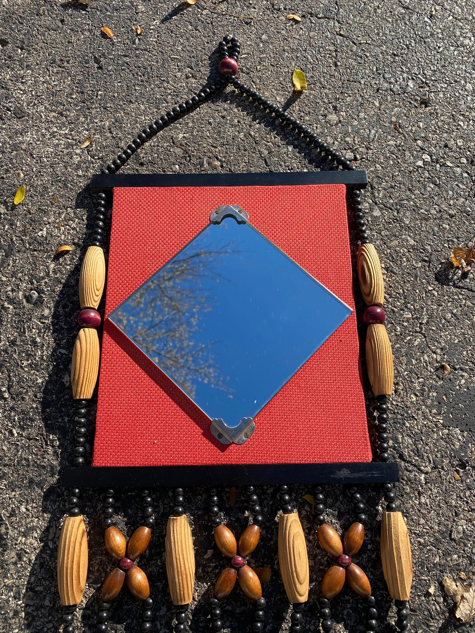 Mid 20th Century Boho Beaded Mirror and Pocket Wall Hanging - 3