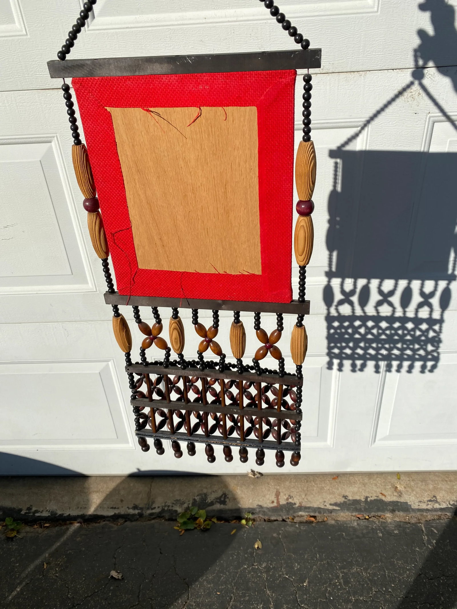 Mid 20th Century Boho Beaded Mirror and Pocket Wall Hanging - 4