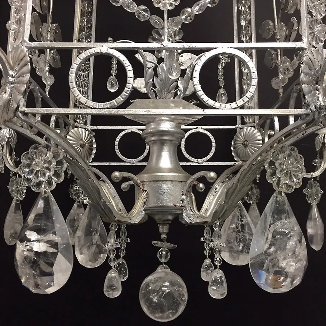 Rock Crystal and Gilt Metal Silvered Cage Form Eight-Light Chandeliers - A Pair - 3