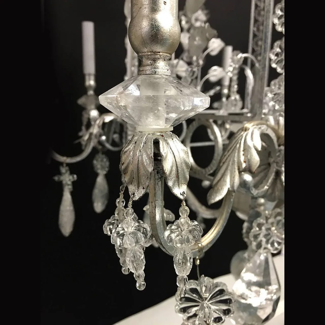 Rock Crystal and Gilt Metal Silvered Cage Form Eight-Light Chandeliers - A Pair - 4