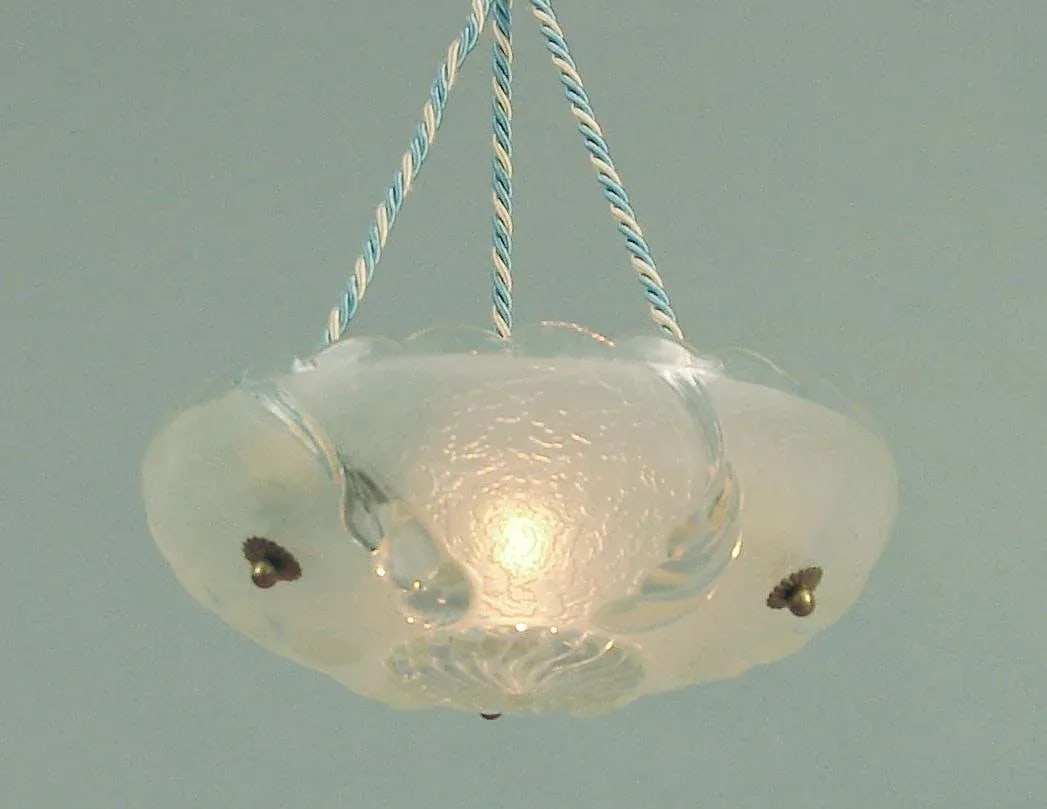 1940s Hanging Light Chandelier Pendant, French-American Art Deco Combo Eye Candy - 3