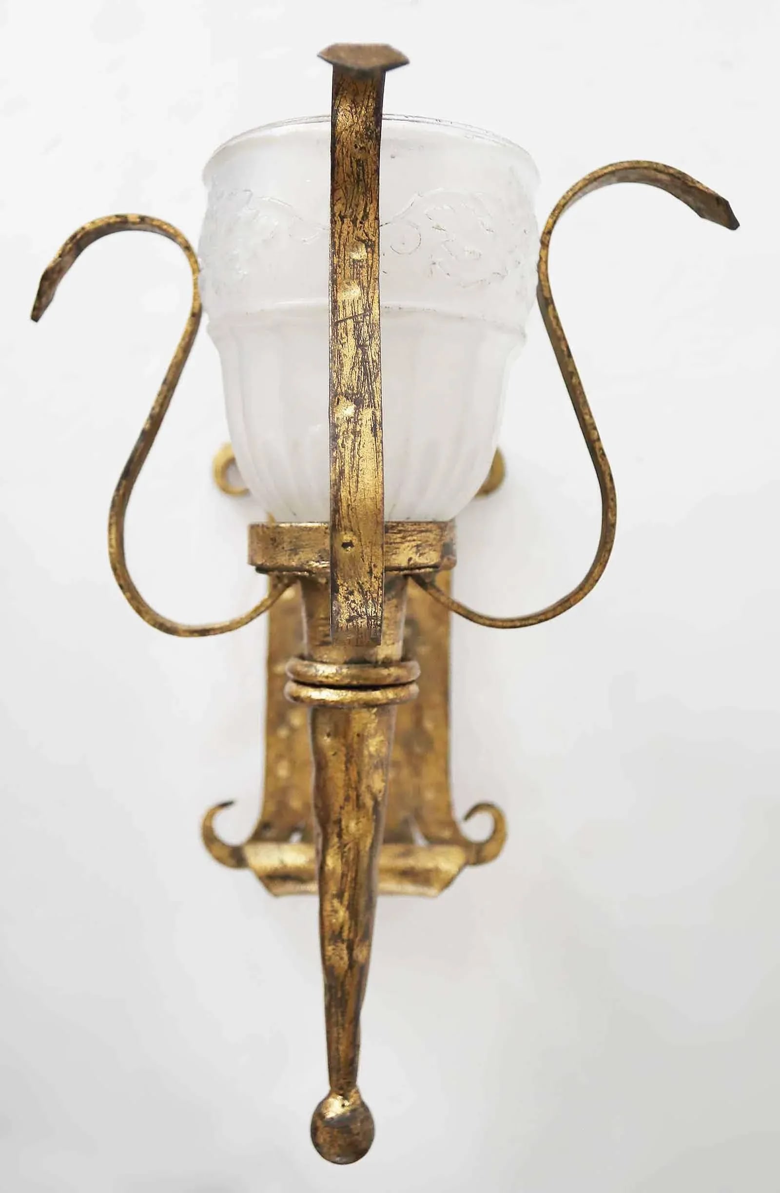 Vintage Wall Sconces - Wrought Iron With Gilt Finish - A Pair - 10