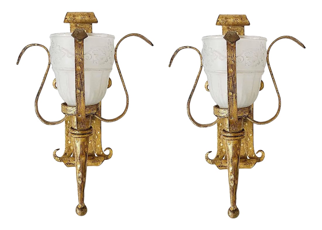Vintage Wall Sconces - Wrought Iron With Gilt Finish - A Pair (1 of 11)