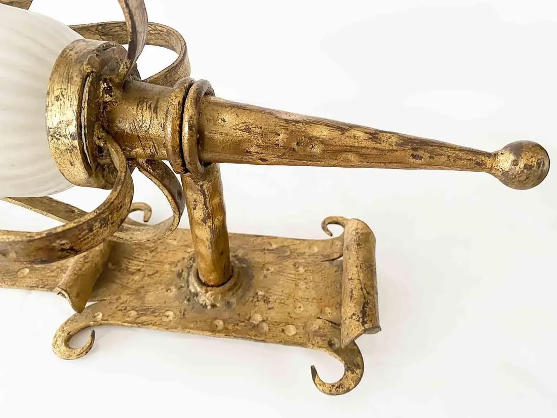 Vintage Wall Sconces - Wrought Iron With Gilt Finish - A Pair - 2