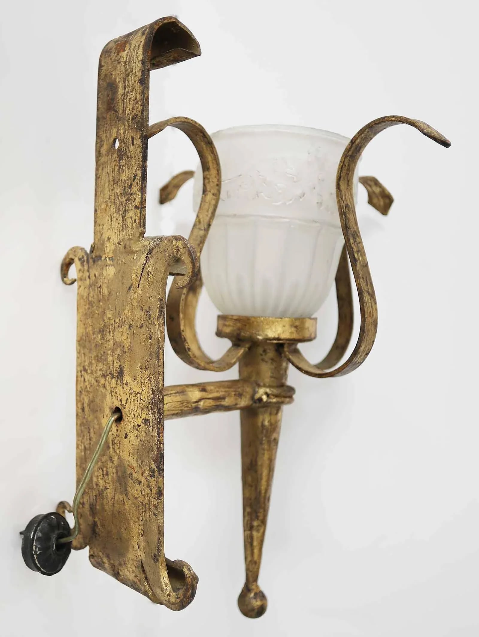 Vintage Wall Sconces - Wrought Iron With Gilt Finish - A Pair - 3