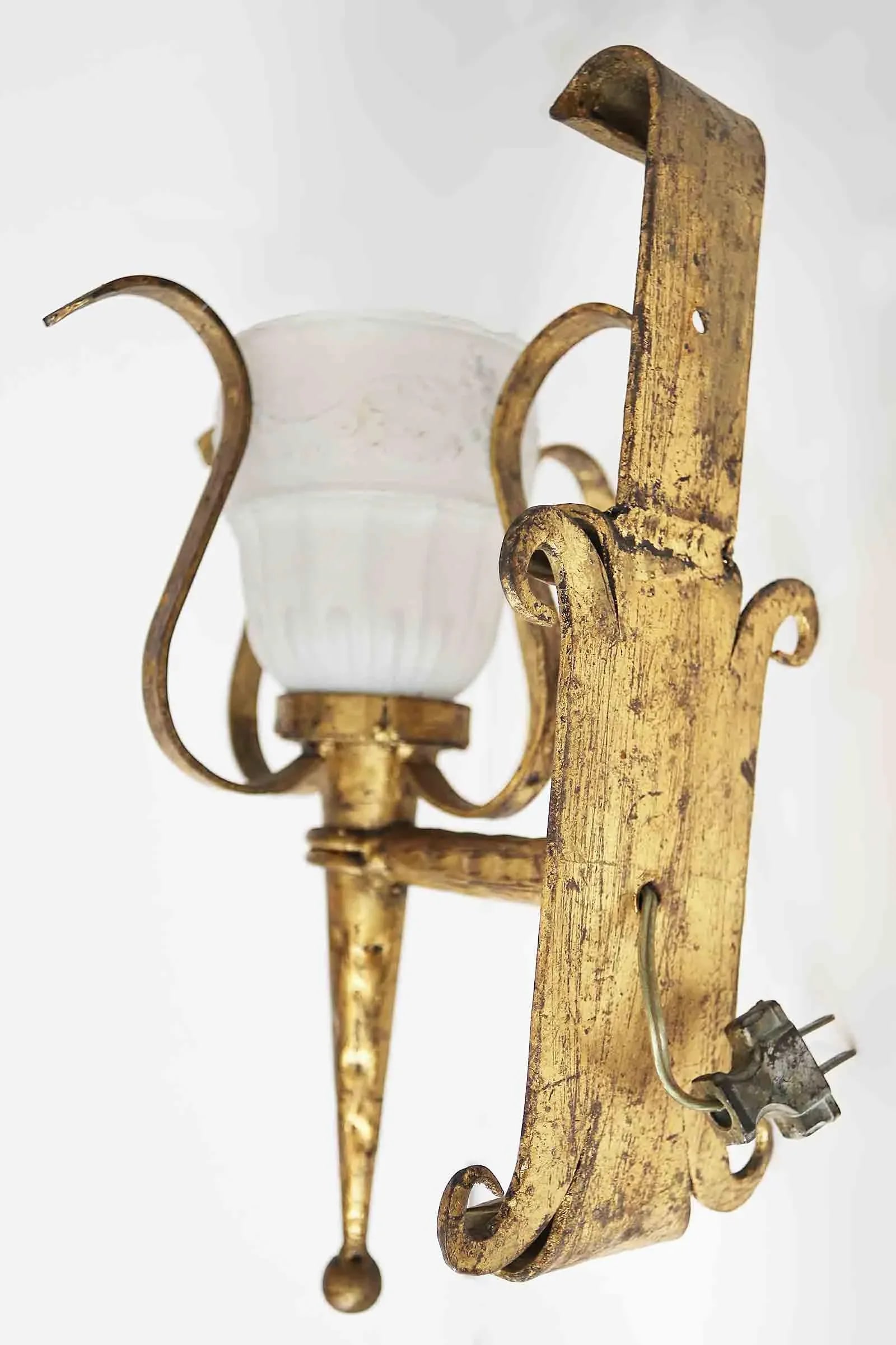 Vintage Wall Sconces - Wrought Iron With Gilt Finish - A Pair - 8