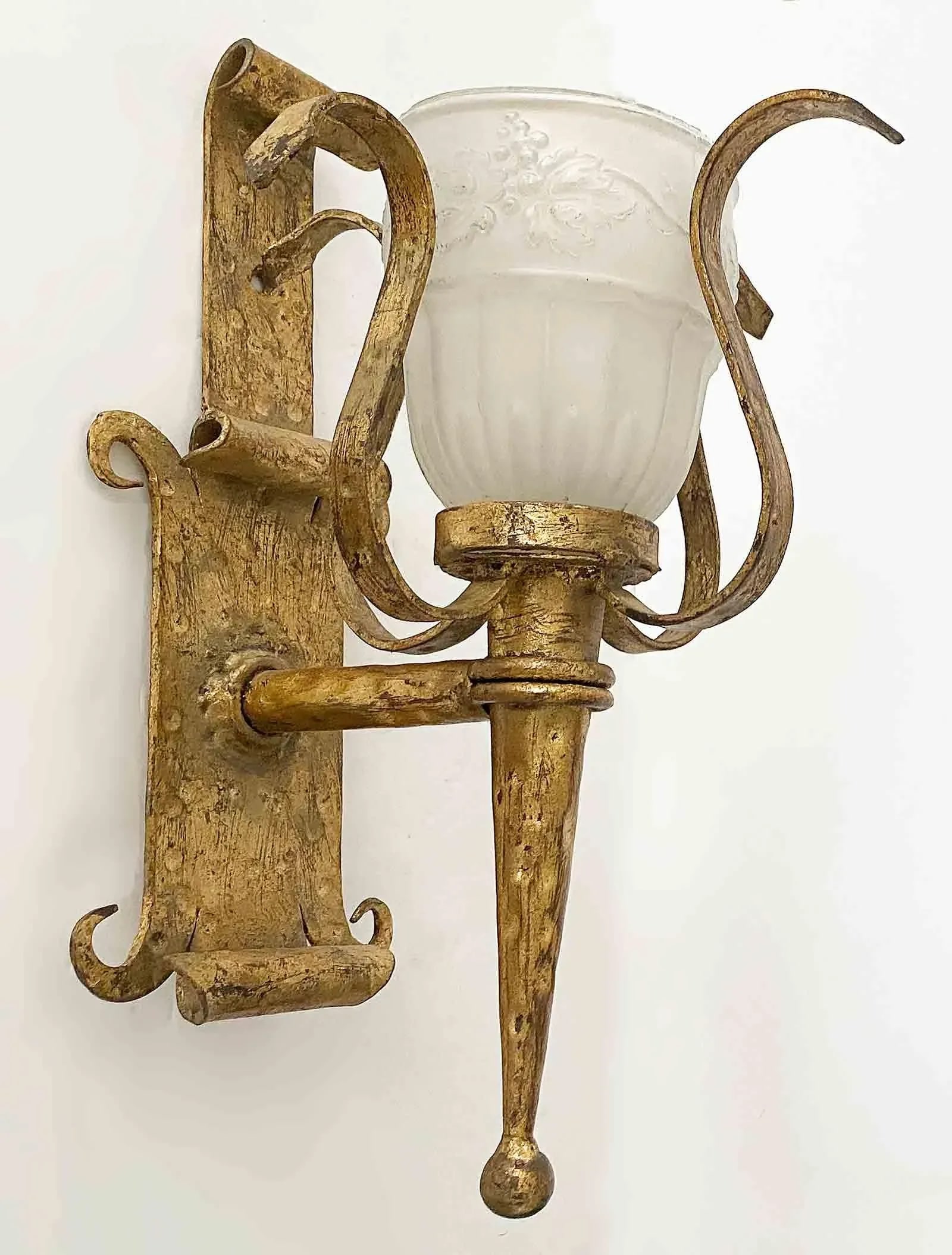 Vintage Wall Sconces - Wrought Iron With Gilt Finish - A Pair - 9