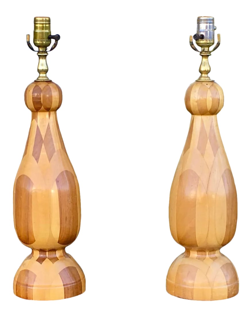 Mid Century Wood Table Lamps - a Pair (1 of 8)