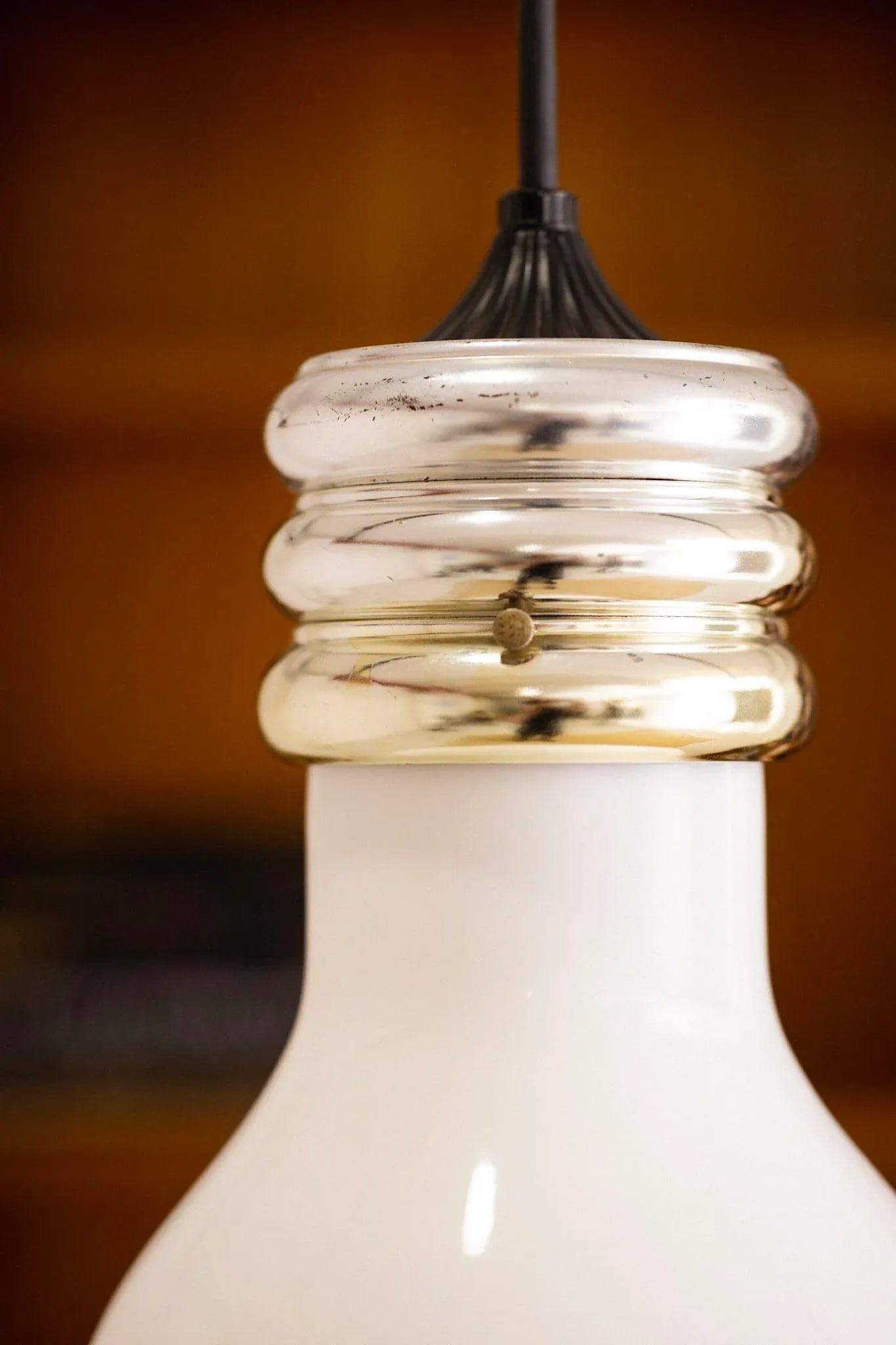 Glass & Chrome "Lightbulb" Pendant Lamp Attributed to Ingo Maurer - 2