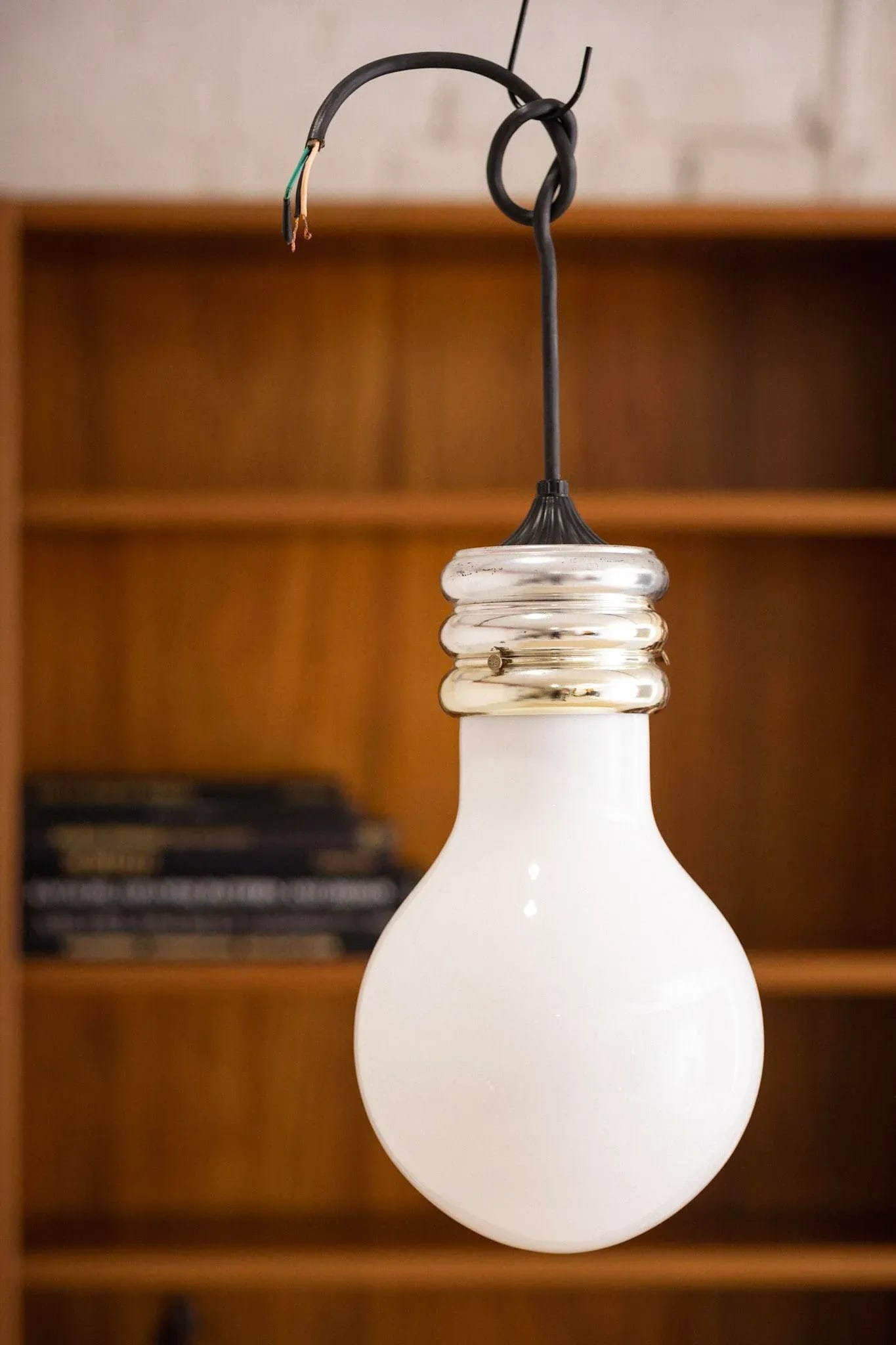 Glass & Chrome "Lightbulb" Pendant Lamp Attributed to Ingo Maurer - 5