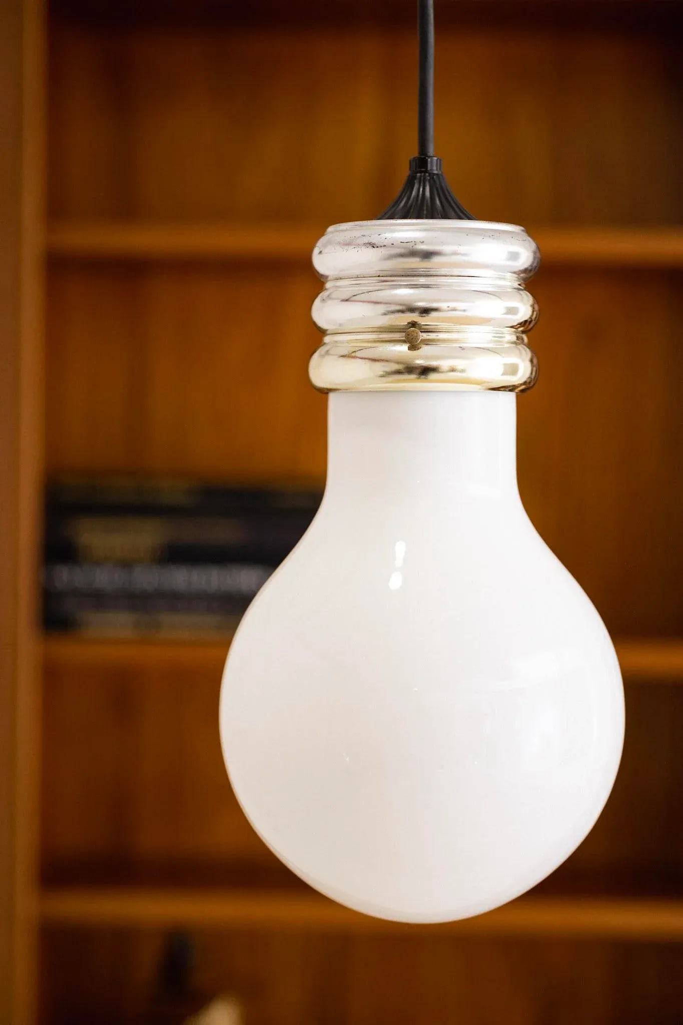 Glass & Chrome "Lightbulb" Pendant Lamp Attributed to Ingo Maurer - 6