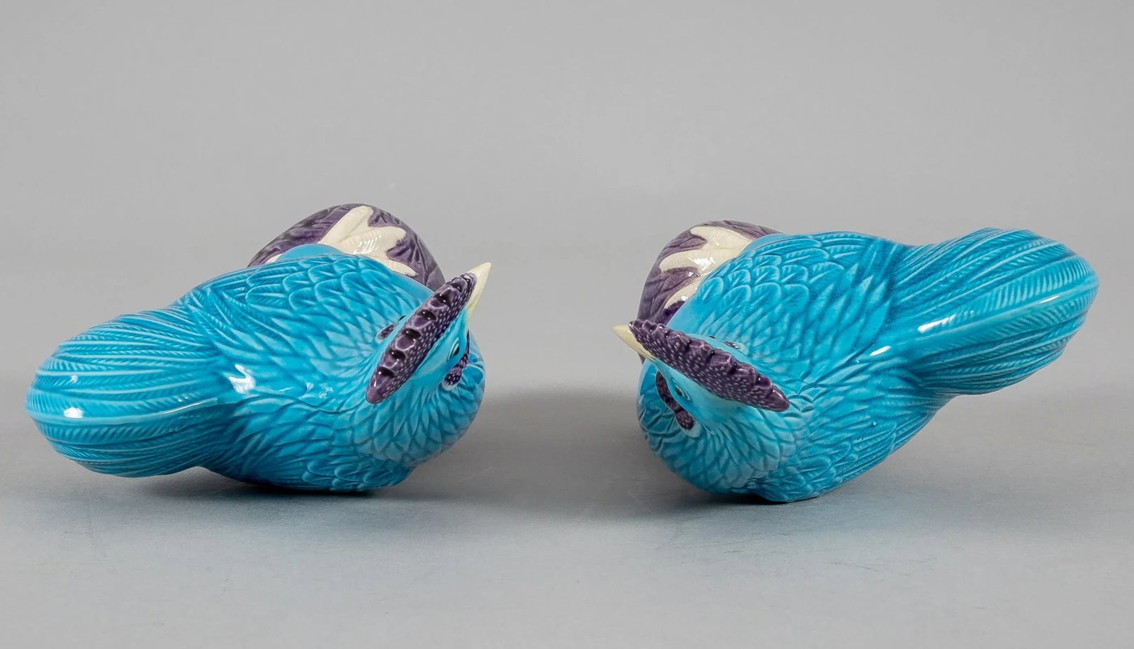 Chinese Export Porcelain Turquoise and Purple Roosters, a Pair - 6