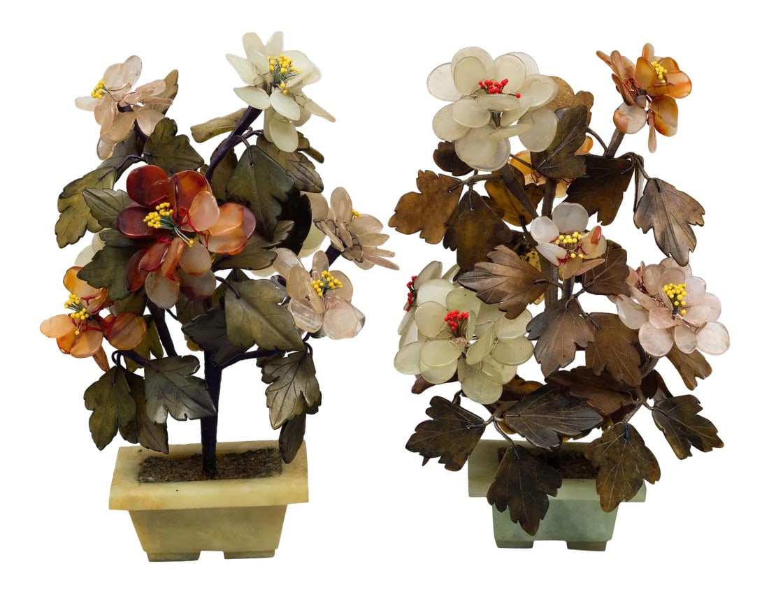 Assembled Chinese Hardstone Flowers - a Pair (1 of 7)