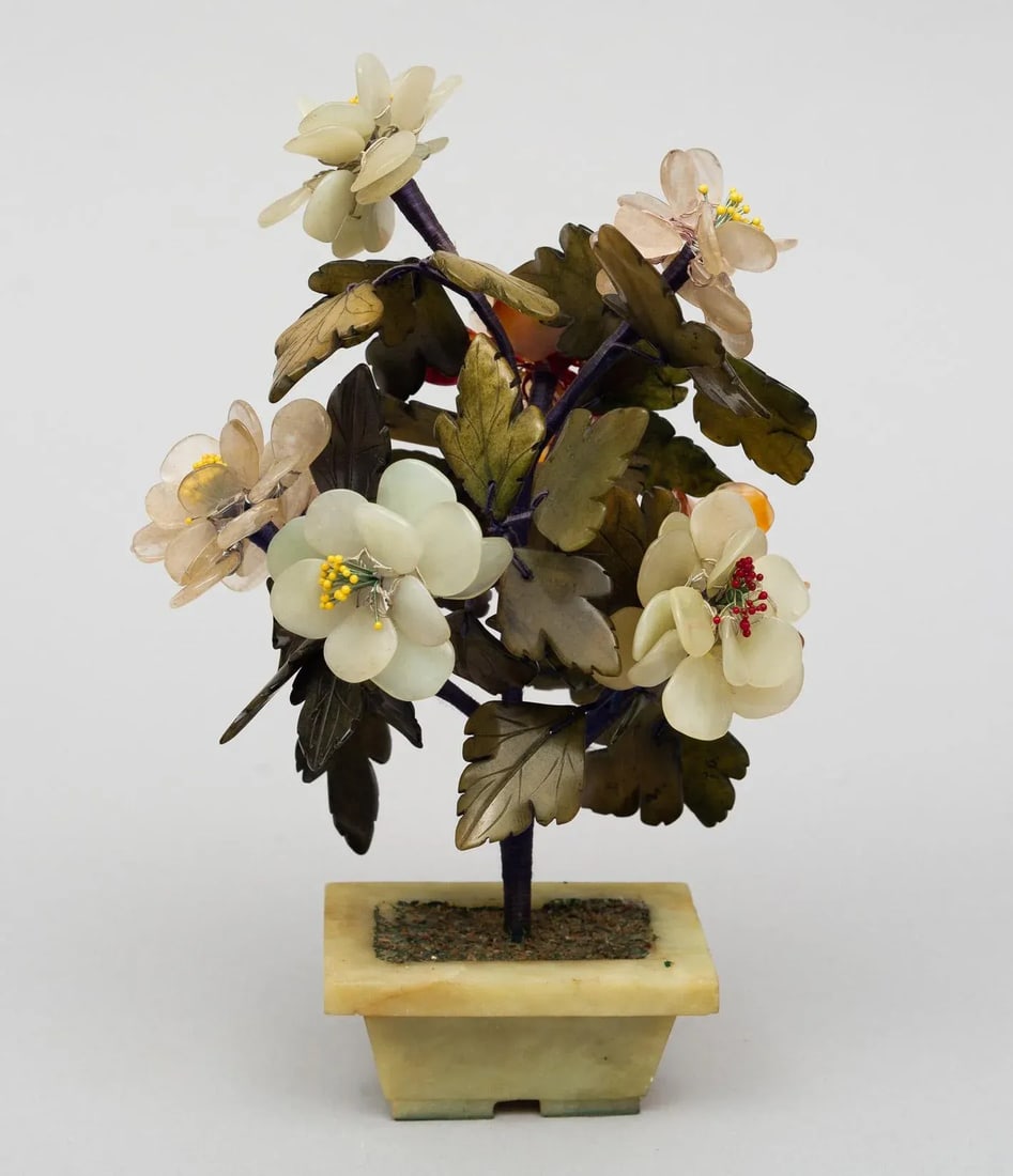 Assembled Chinese Hardstone Flowers - a Pair - 3