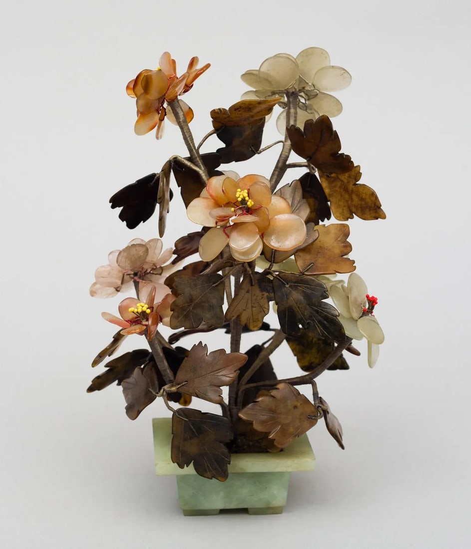 Assembled Chinese Hardstone Flowers - a Pair - 5