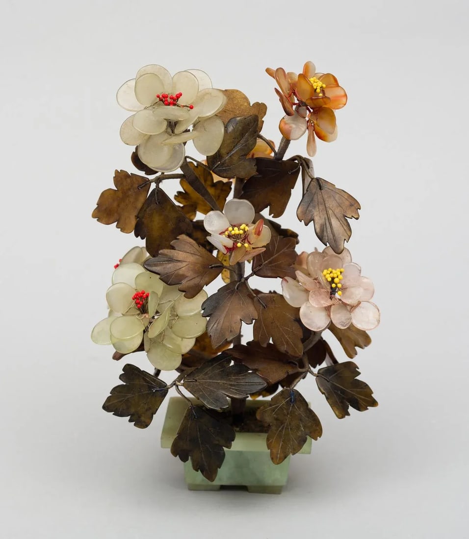 Assembled Chinese Hardstone Flowers - a Pair - 6
