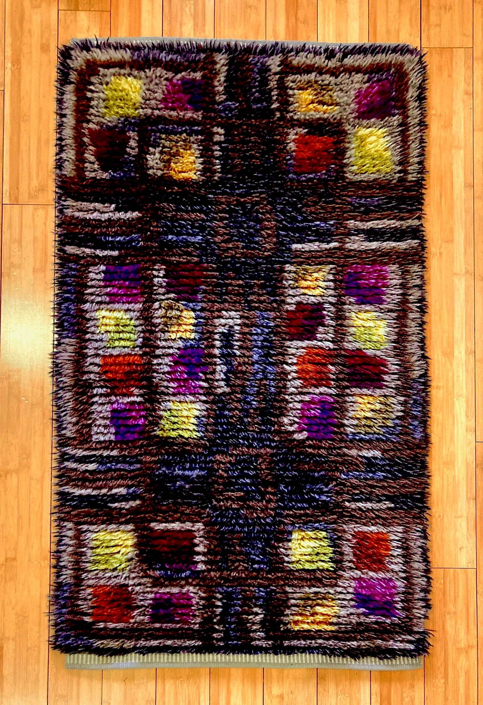 Midcentury Scandinavian Rya Rug or Wall Hanging in Geometric Multi-Color Pattern - 2