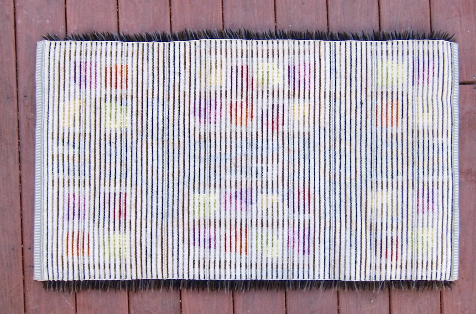 Midcentury Scandinavian Rya Rug or Wall Hanging in Geometric Multi-Color Pattern - 8