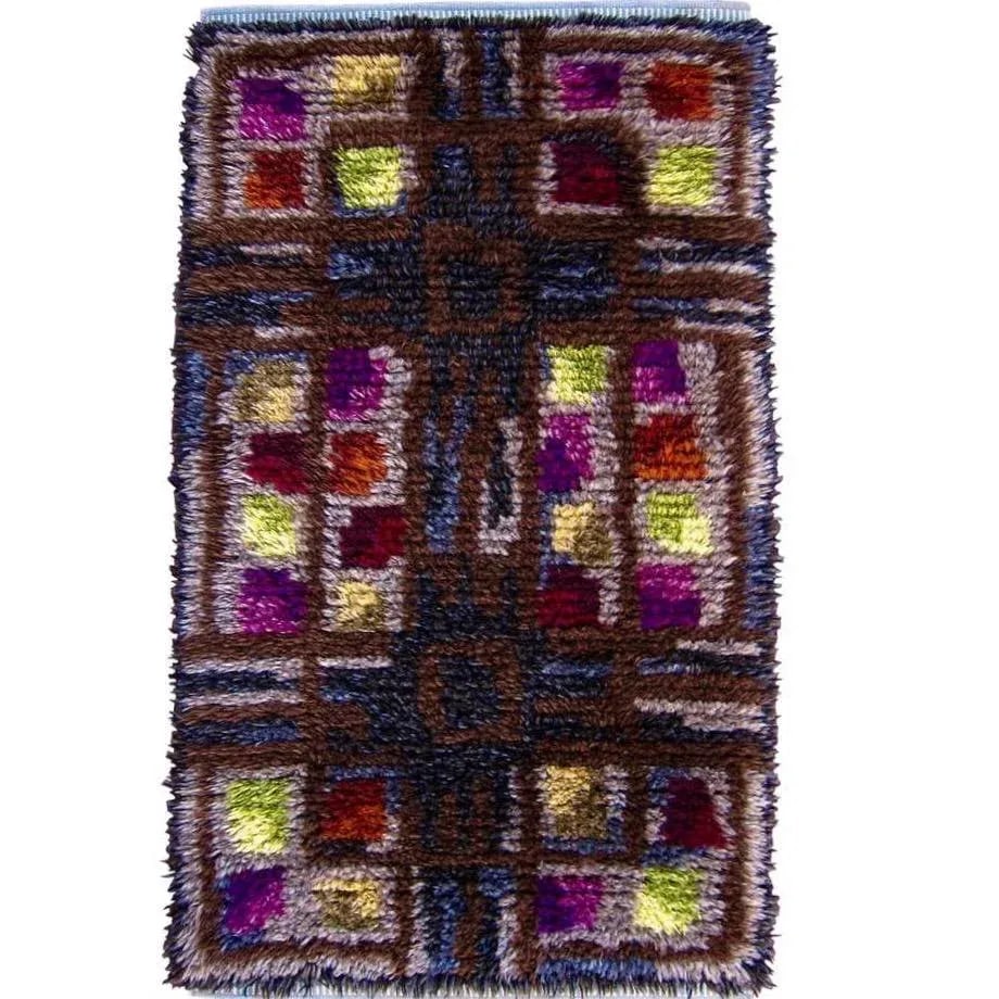 Midcentury Scandinavian Rya Rug or Wall Hanging in Geometric Multi-Color Pattern - 9