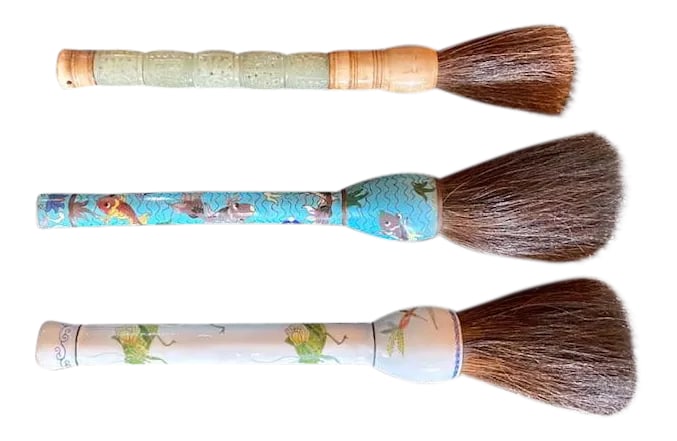 Vintage 1960s Chinese Calligraphy Brushes - Set of 3: Originally used for painting calligraphy, now these brushes are a sign for peace, elegance and knowledge. Combined with the delicate horse hair tail brush head, these brushes are a perfect